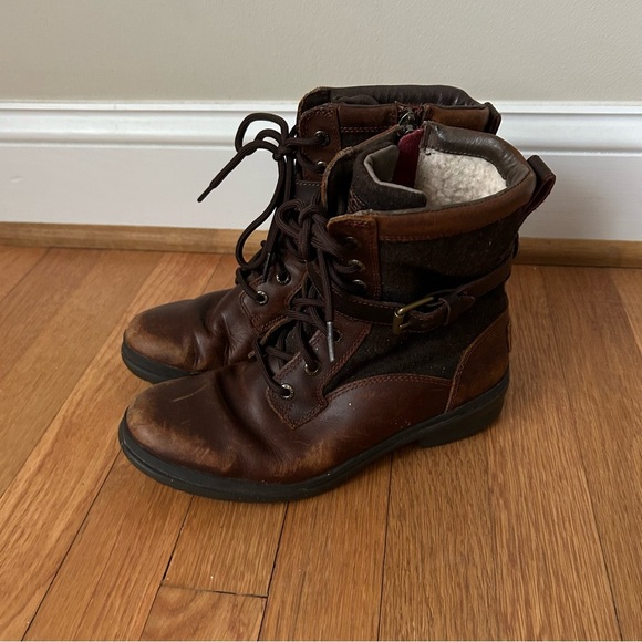 Ugg Australia Kesey Brown Lace Up Leather Combat Outdoor Boot Women’s Size 6 - Picture 3 of 9